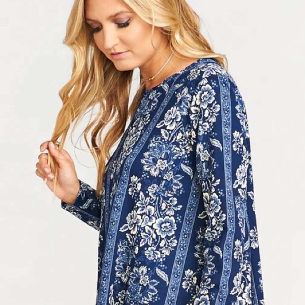 Show Me Your MuMu Blue Floral Print‎ Bosco Ski Top Long Sleeve Womens XS